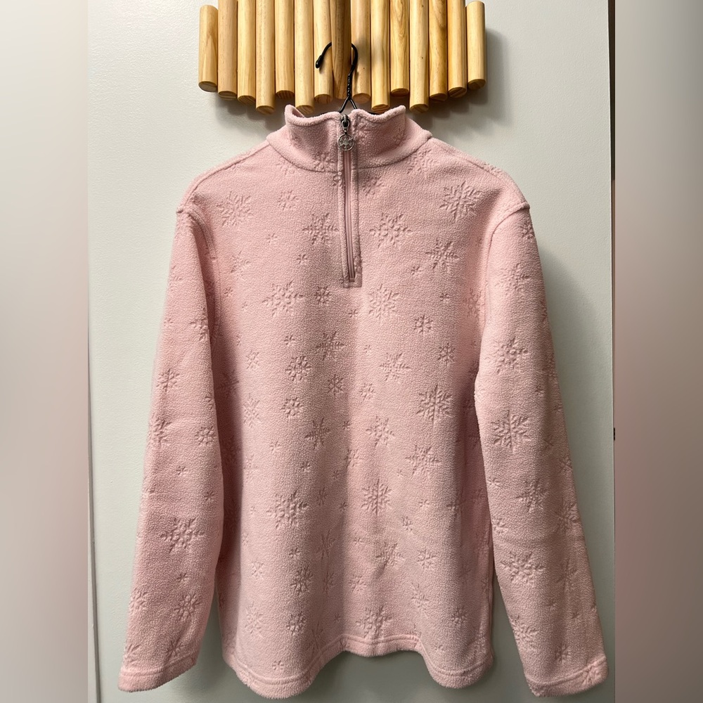 Traditions Country Collection Pink Snowflake Embossed Quarter Zip-up Sweater